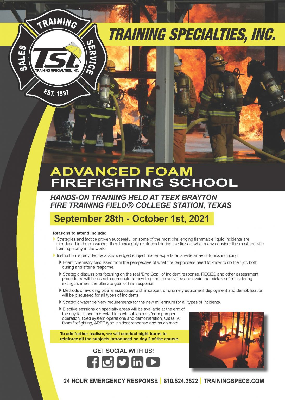 ADVANCED FOAM FIREFIGHTING SCHOOL – Training Specialties Inc.